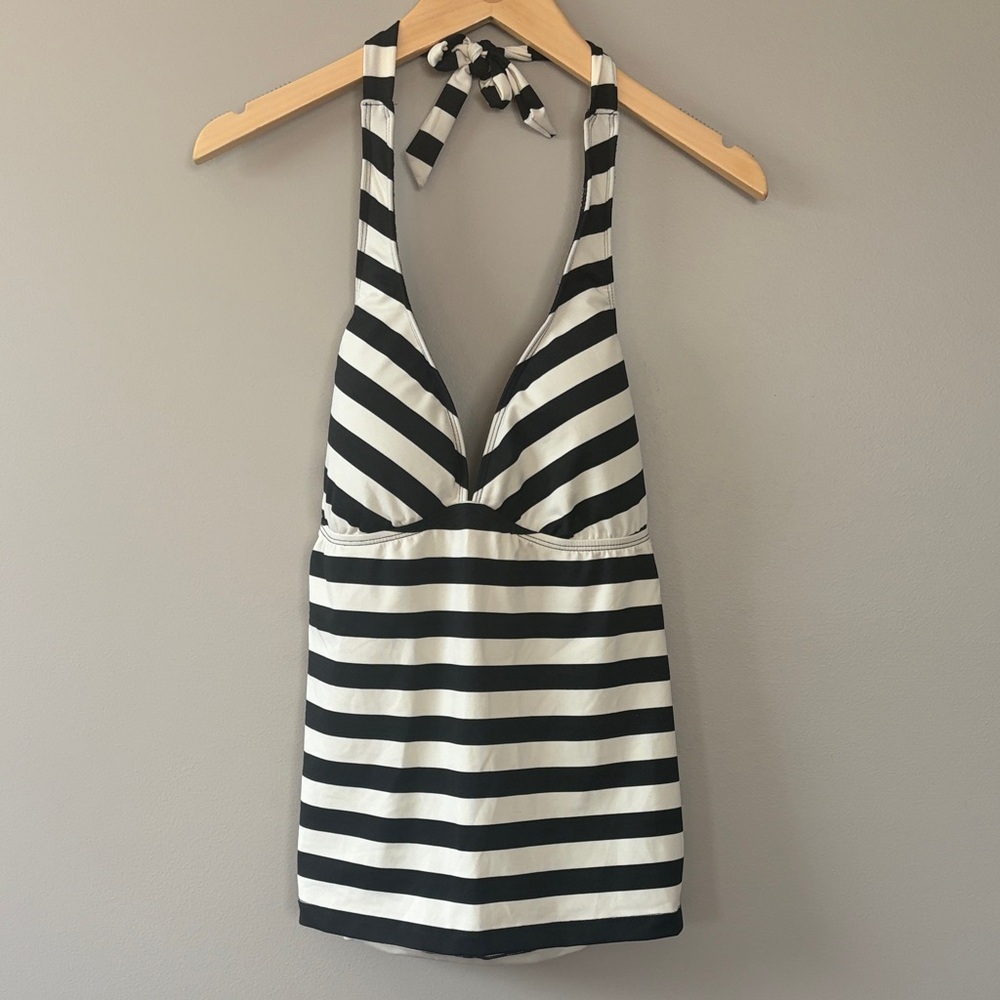 NWT Mossimo Halter‎ Tankini Swimsuit Top Size Large Black Ivory Stripes